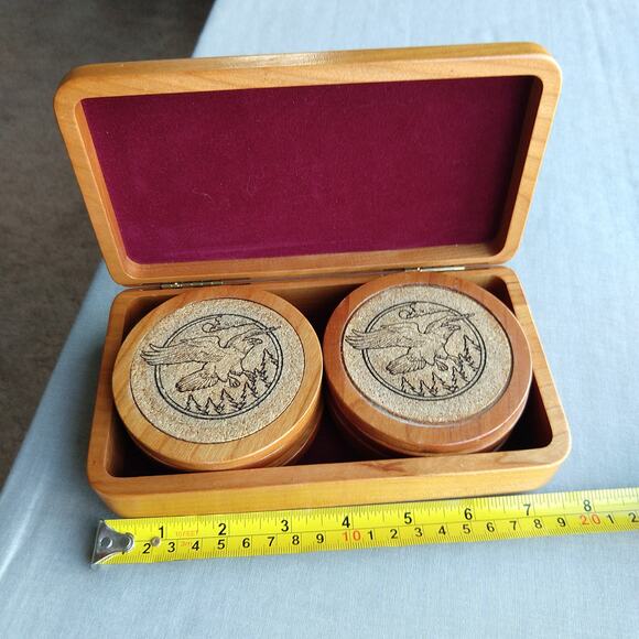 Wilderness Woods Eagle Box & Set of 8 Cork Coasters laser etched wood vintage - Picture 9 of 15